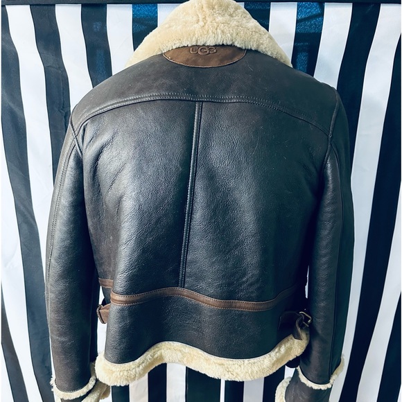 Ugg Genuine Leather Sherpa Lined Aviator Bomber Jacket (see measurements) - Picture 9 of 13